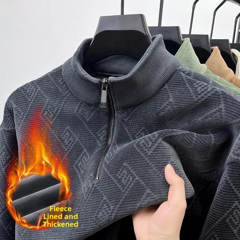 

Pierre Cardin Men's Camere Sweatirt Zip Collar Thiened Autumn Winter Faion Ci Sle Long Sve Geometric Pattern
