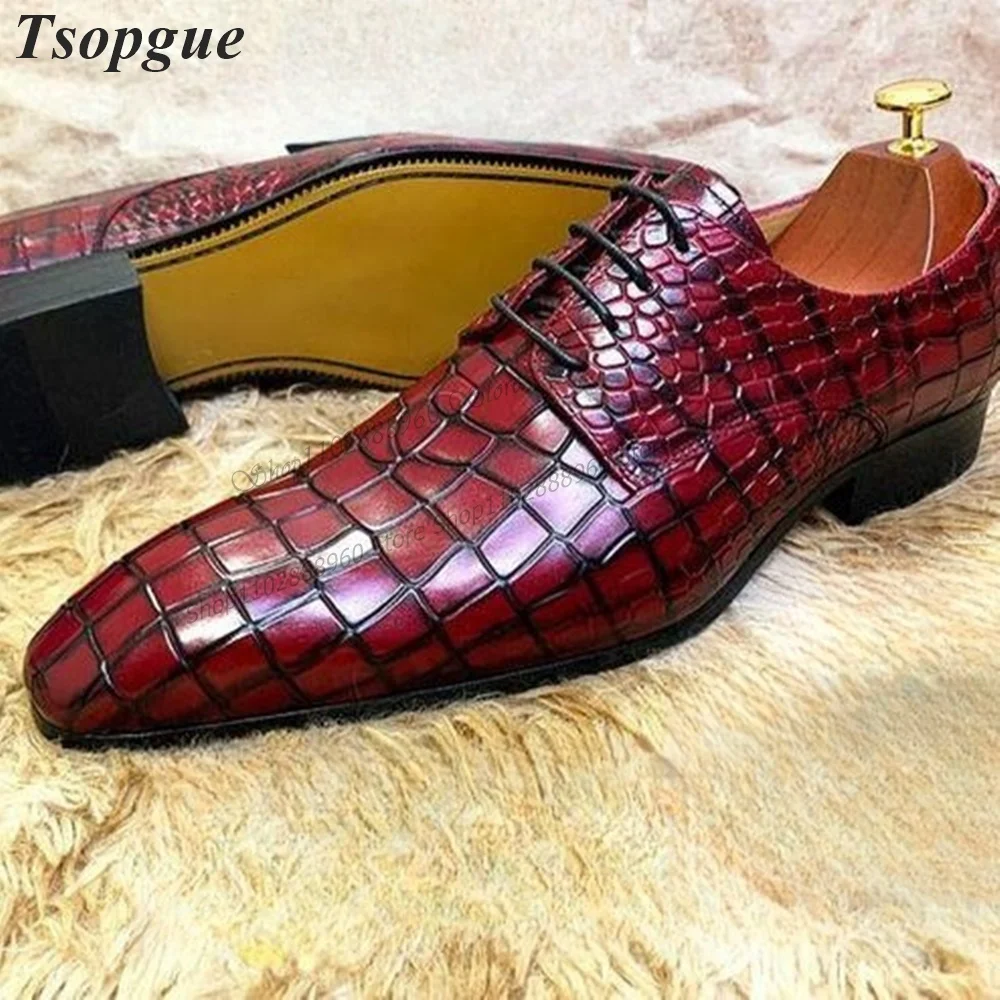 Cross-Tied Red Alligator Skin British Style Men's Pumps Men Shoes Slip-On Runway Casual Party Shoes 2023 Fashion Zapatillas Muje