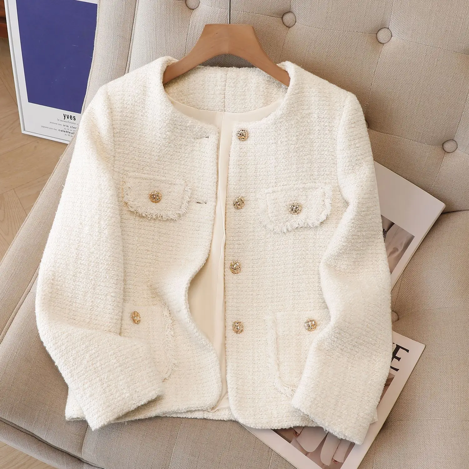 Women's Small Fragrance Jacket Autumn Winter Short Jacket Coat New O-Neck Single-breasted Blazers Female Casual Tops Outerwear