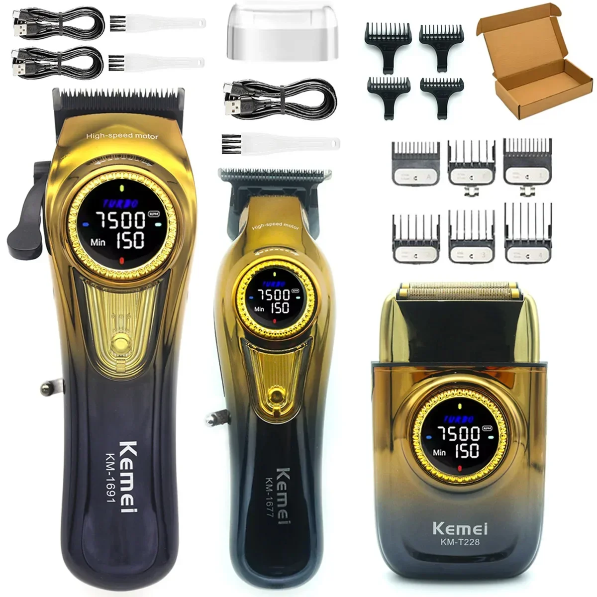 Máquina de Cortar Cabelo Profissional Kemei KM-1691 KM-1677 para Homens, Aparador Elétrico de Cabelo, Presente para Homens, 9000RPM 10W