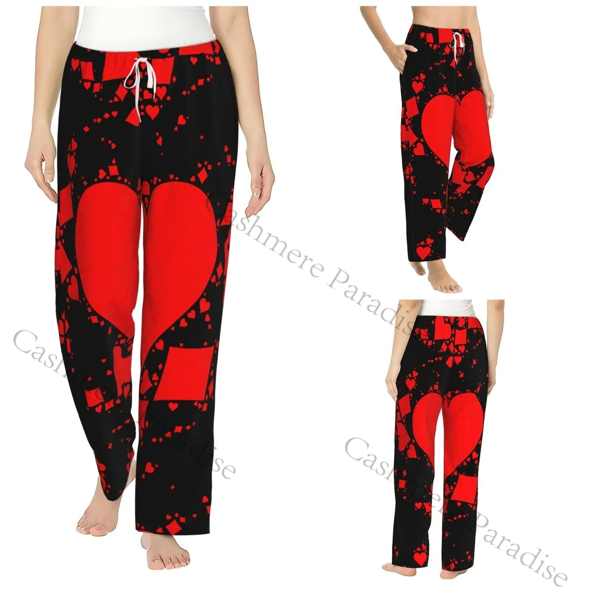 ポーカーレッドハート女性用スリープパンツ冬の夜のための暖かいフランネルラウンジパンツ