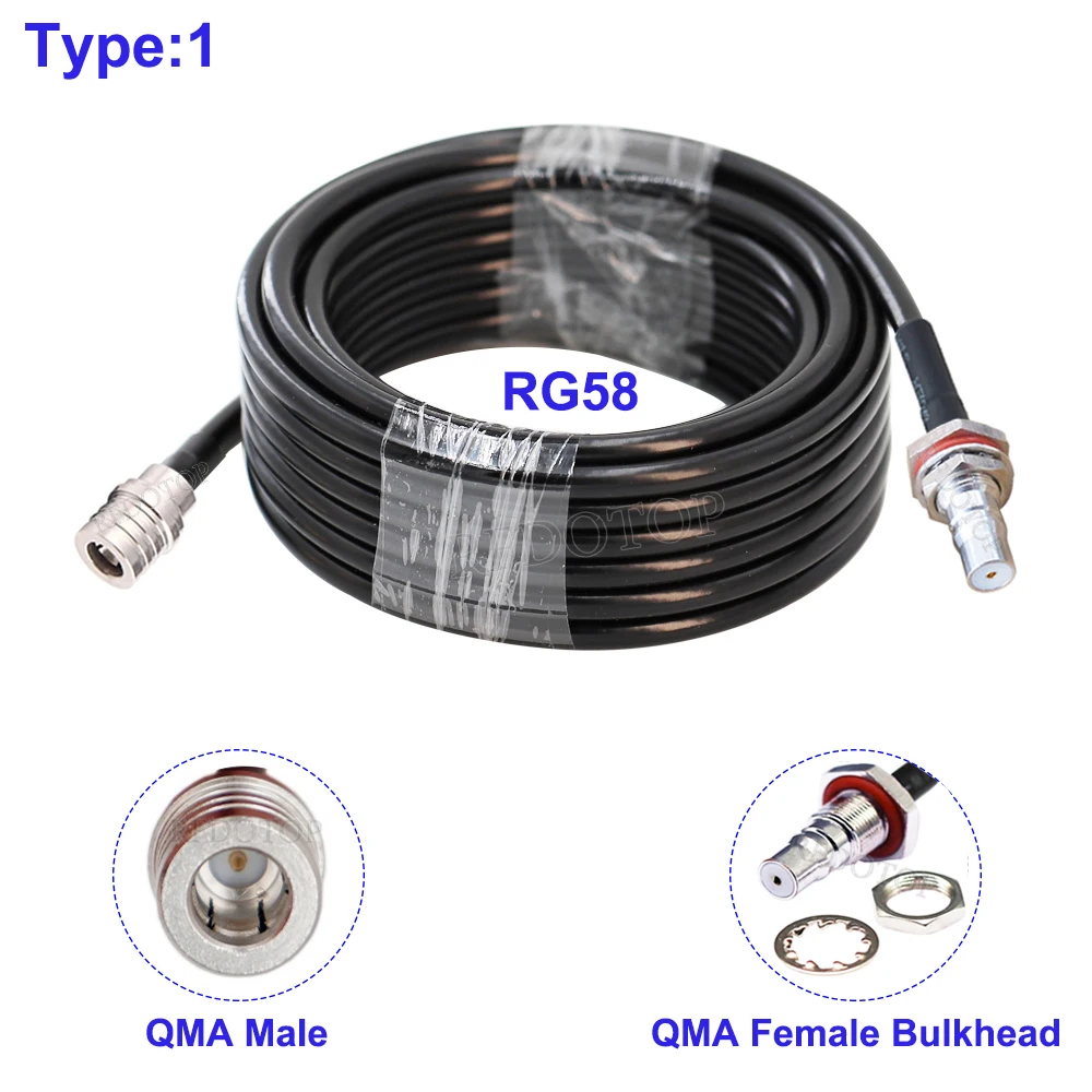 1Pcs RG-58 50-3 QMA Male Plug to QMA Female Bulkhead Connector 50 Ohm Low Loss RG58 Cable RF Coaxial Pigtail Jumper 15cm-30m