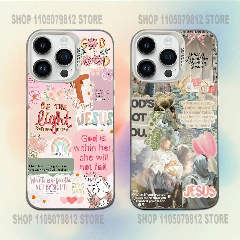 

Vintage Jesus God Slogan Floral Phone Case For iPhone 16,15,14,13,12,11,Mini,Pro,E,MAX White Candy Matte Shockproof Cover
