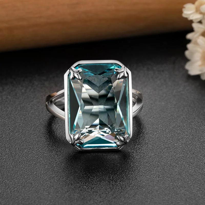 Imagem -04 - Sterling Silver Aquamarine Gemstone Anel para Mulheres Anel Vintage Joias Finas Presentes de Natal de Luxo 925