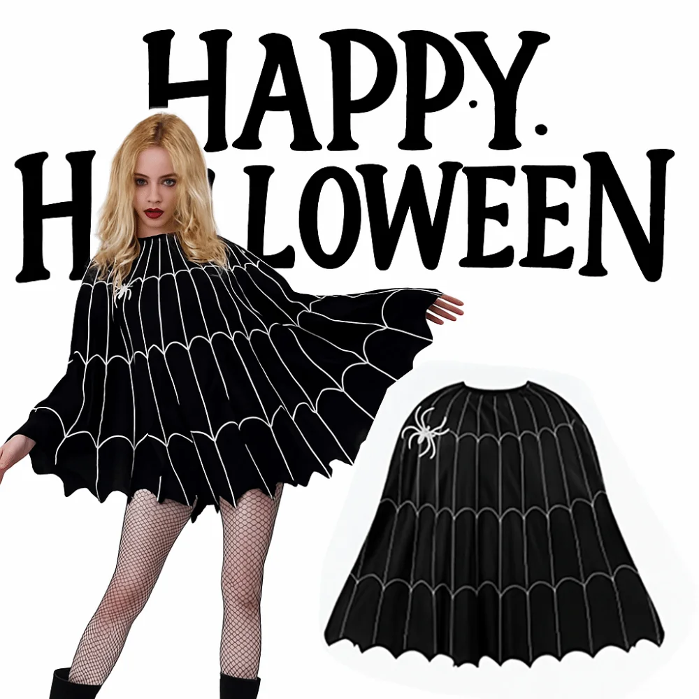 Clothing Prop Halloween Cosplay Cape Fun Interaction Loose Ghost Hooded Cloak Pumpkin Spider Net Witch Cosplay Cloak