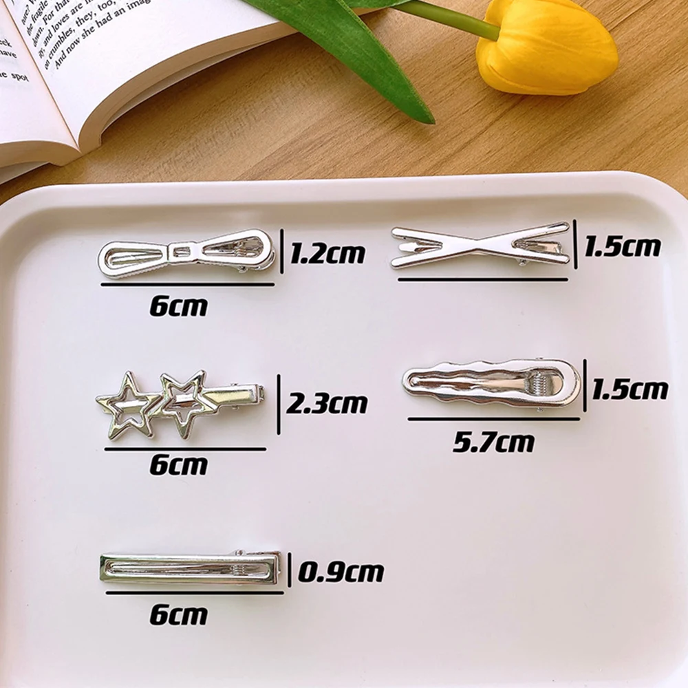 3Pcs Girl Y2k Hair pins Silver Metal Duckbill Clip Women Hair Clips Side Bangs Female Ladies Barrettes Hair Accessories