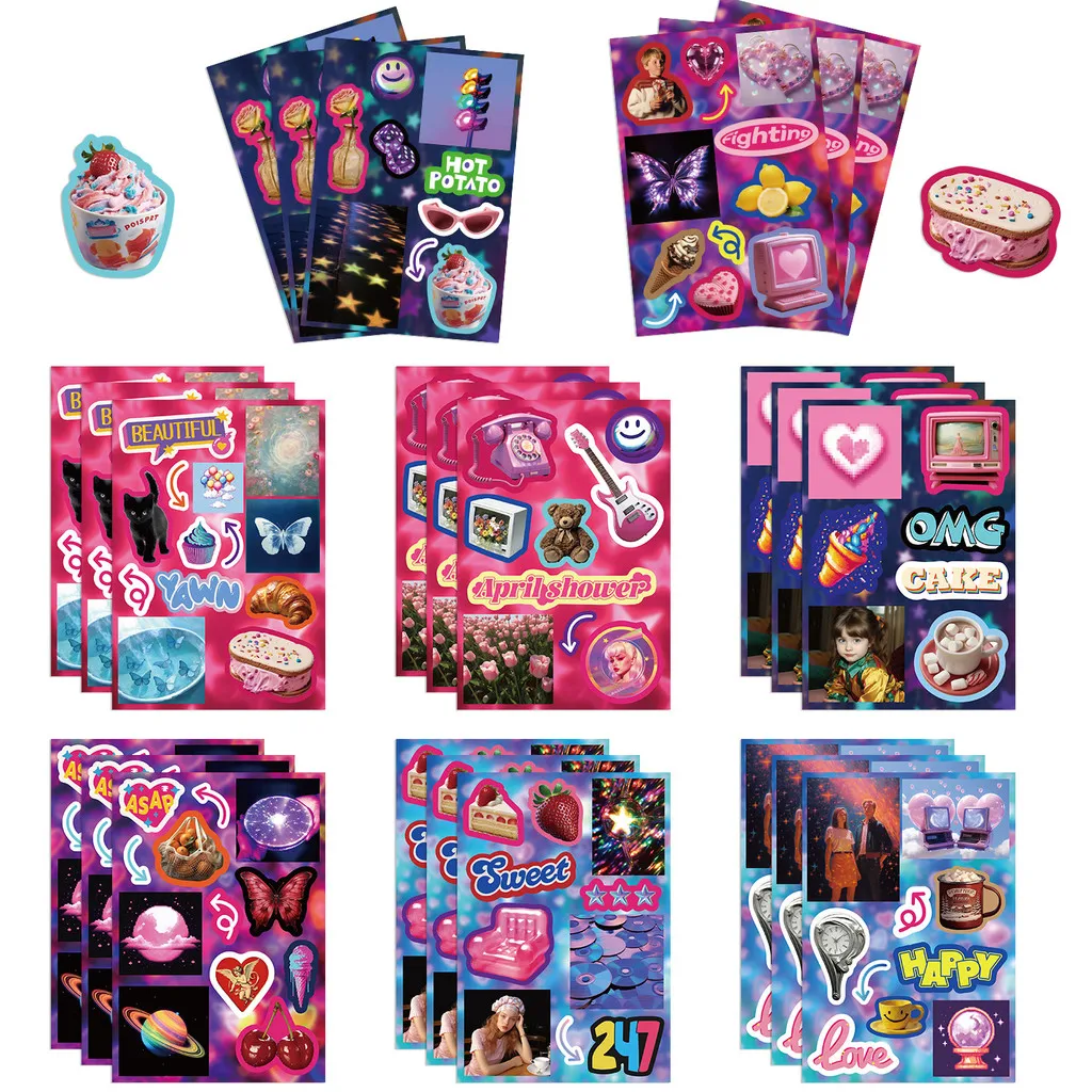 8 Styles Girly Retro Y2K Scrapbooking Stickers - DIY Waterproof Decor for Journals Cards Backpacks LanLanStickersWorld Store