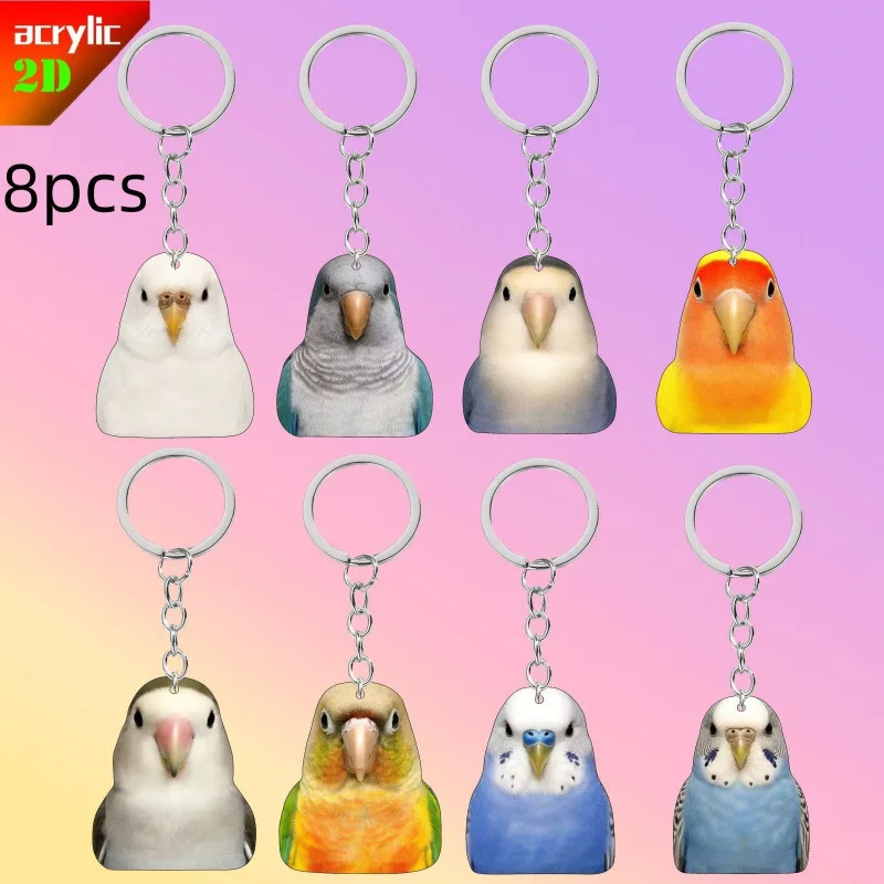 2D Flat Parrot Acrylic Keychain Cute and Funny Pet Backpack Pendant Decoration Abstract Bird Animal Jewelry Accessory Decoration