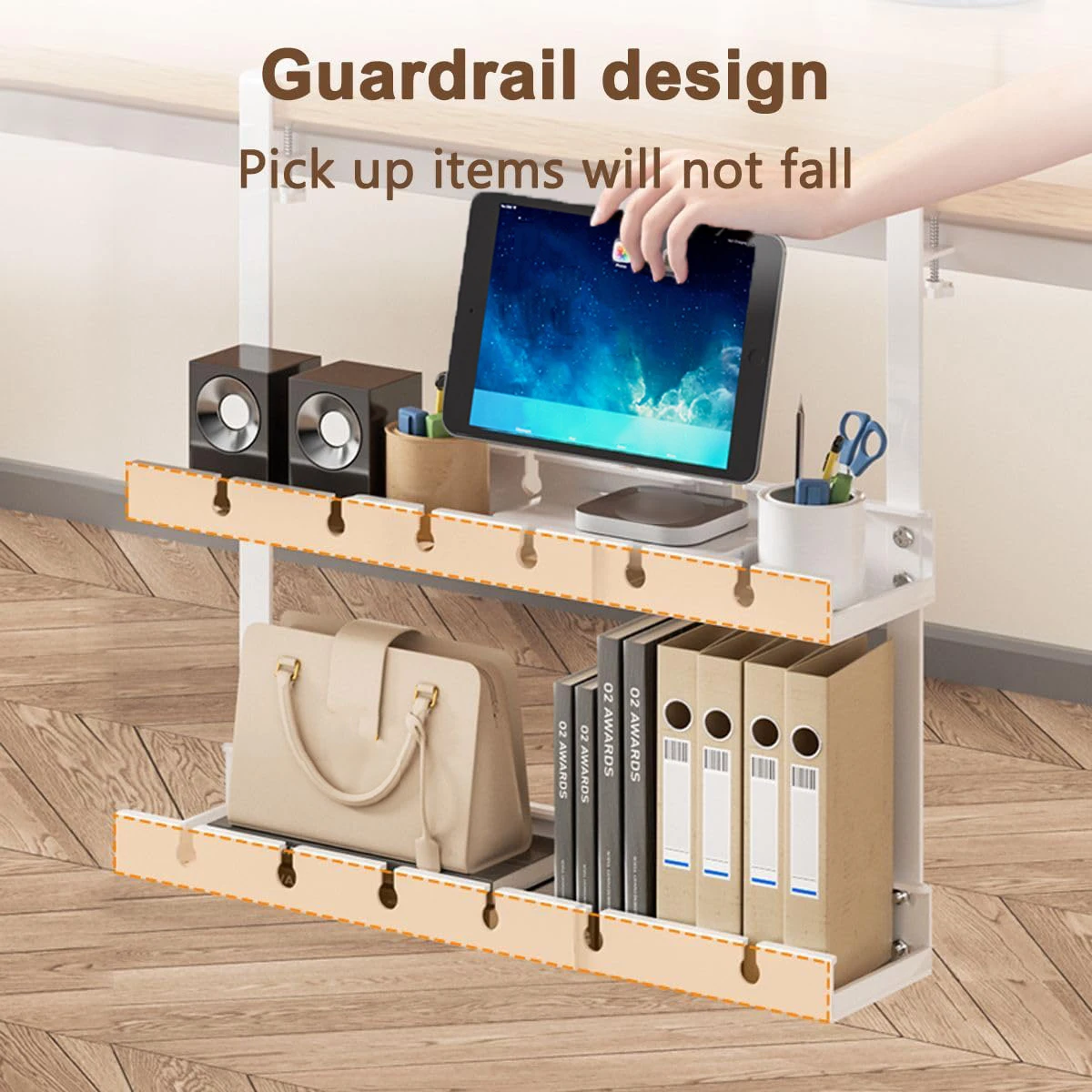 Double Layer Cable Management Tray Under Desk No Drilling Cable Management Tray for Desk Adjustable