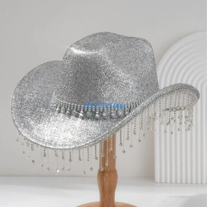 

T21F Sparkling Cowboy Hats Heavy Crystal Rhinestones Hat for Bachelorette Party Cowboy Hats Bride Hat for Actor Actress