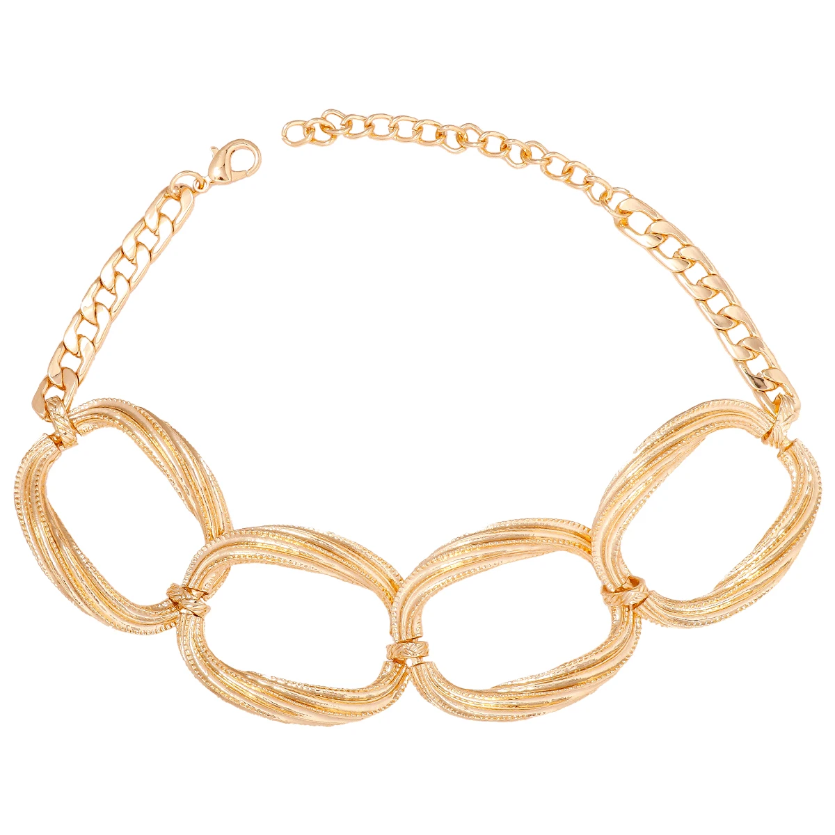 

2024 New Vintage Golden Oval Chains Choker Necklace for Women Punk Hip-hop Exaggerated Neck Jewelry Wholesale