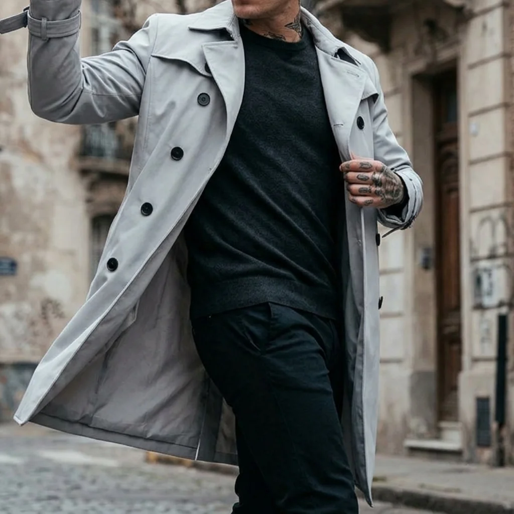 Men’s Windbreaker Thin Double Breasted Windbreaker Streetwear Outdoor Casual Long Windbreaker Knee-length Jacket for Man 3 Men's Windbreaker Thin Double Breasted Windbreaker Streetwear Outdoor Casual Long Windbreaker Knee-length Jacket for Man 3