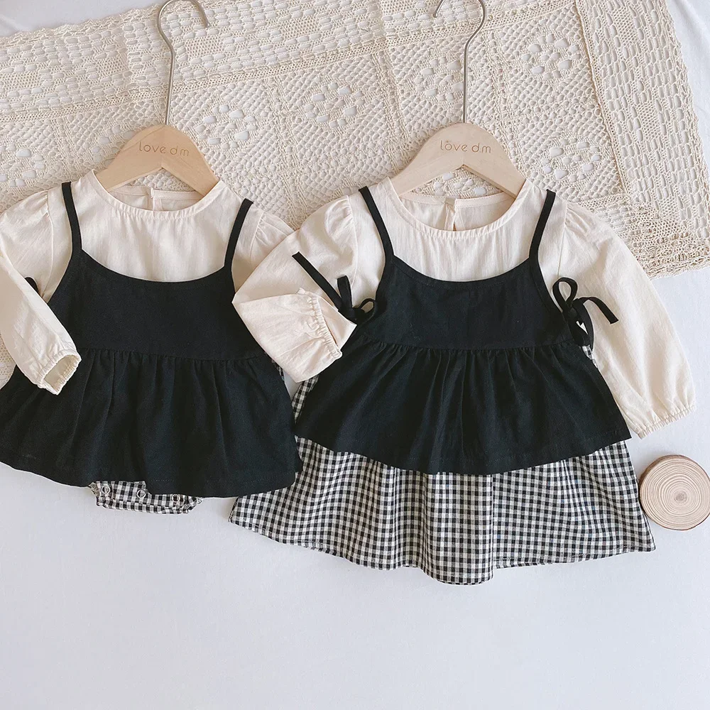 Korean Version Cute Baby Dress Spring Children's Set Baby One-Piece Romper Crawling Clothes Sister Suit Baby Girls Dresses