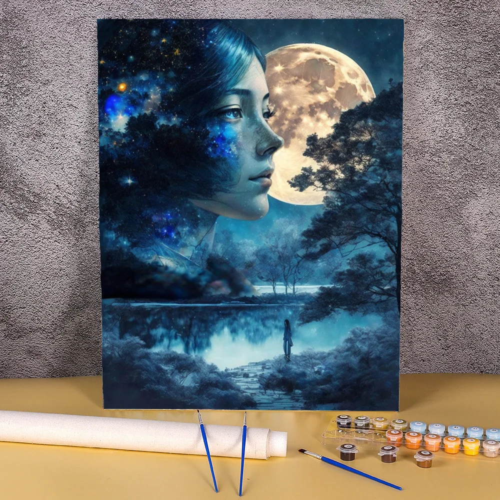 

Painting By Numbers Starry Sky Modular Picture Adult Oil Kit Moon DIY Acrylic Paint Package Canvas Artwork Gift Home Decoration