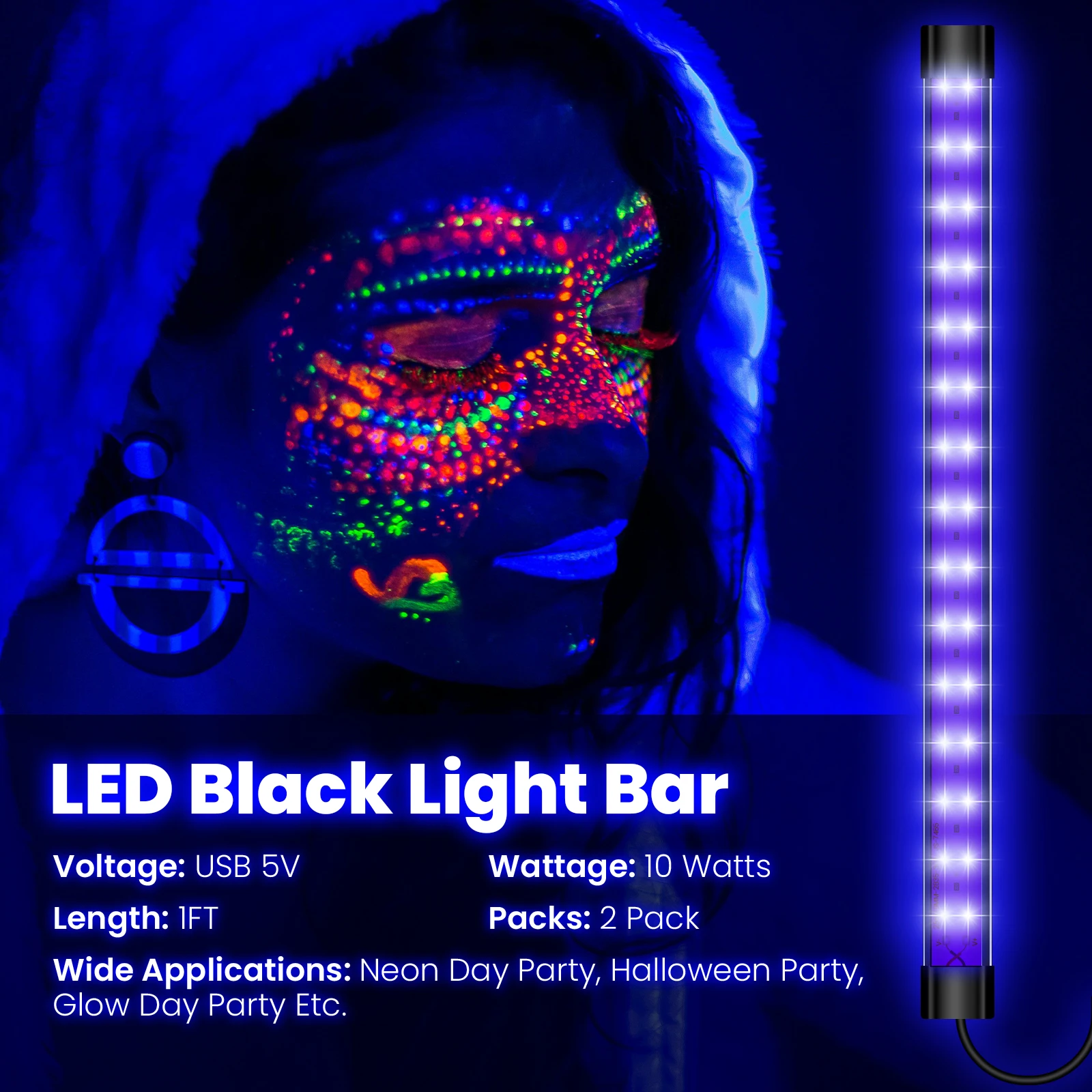 10W USB UV LED Black Light with Switch 30CM Blacklight Bar 365-395nm for Halloween Party Tube UV Strip Lights Ultravilet Lamp