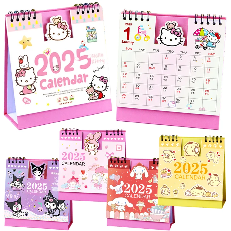 2025 Sanrio Desk Calendar Hello Kitty My Melody Kuromi Office School Supplies Calendar Monthly Planner Desk Accessories Decor