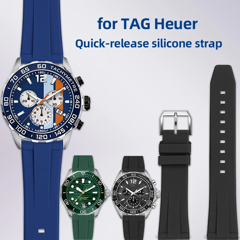 Quick-Release Silicone Rubber Strap 19mm 20mm 21mm 22mm For TAG Heuer F1 Gulf Aquaracer Carrera Men's Sports Diving Watch Band
