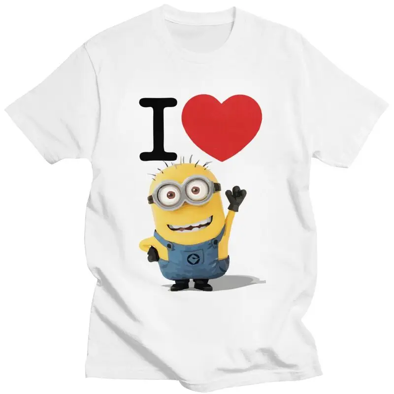 Custom I Love Minion Cartoon T Shirts Men 100% Cotton Tees Tshirts Short-Sleeve Fashion T-shirt Clothes