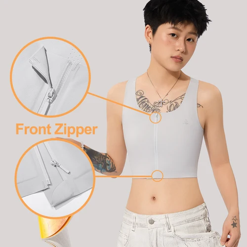 Imagen 2 del producto Janest-carpeta de pecho con cremallera frontal, carpeta sin costuras para el pecho, Sujetador deportivo FTM, sensación de enfriamiento, corsé superior de soporte completo