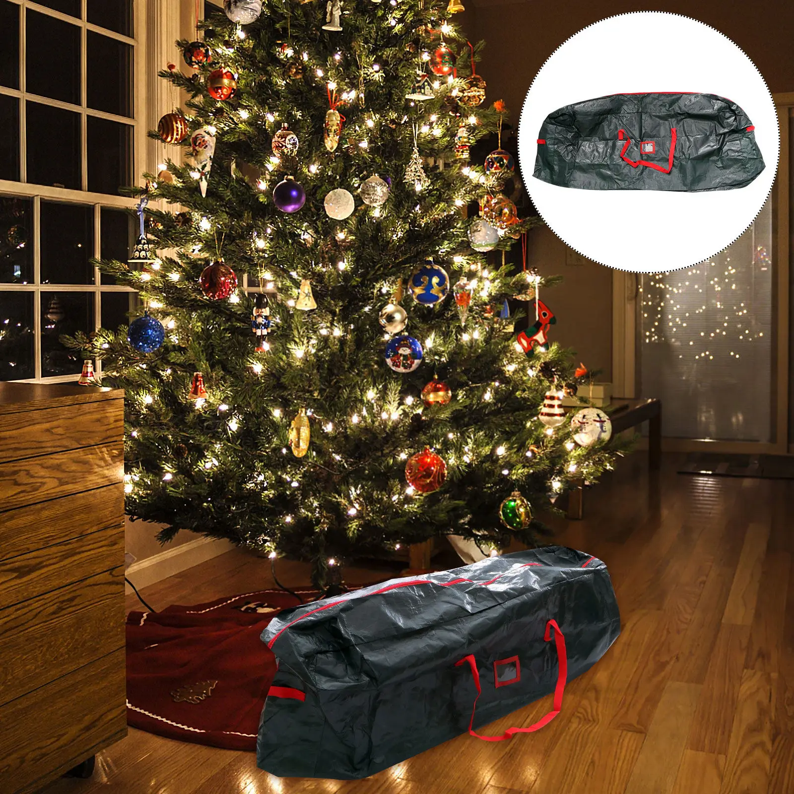 Christmas Tree Storage Bag Waterproof Heavy Duty Pouch for Indoor Outdoor Holiday Decoration Organizer