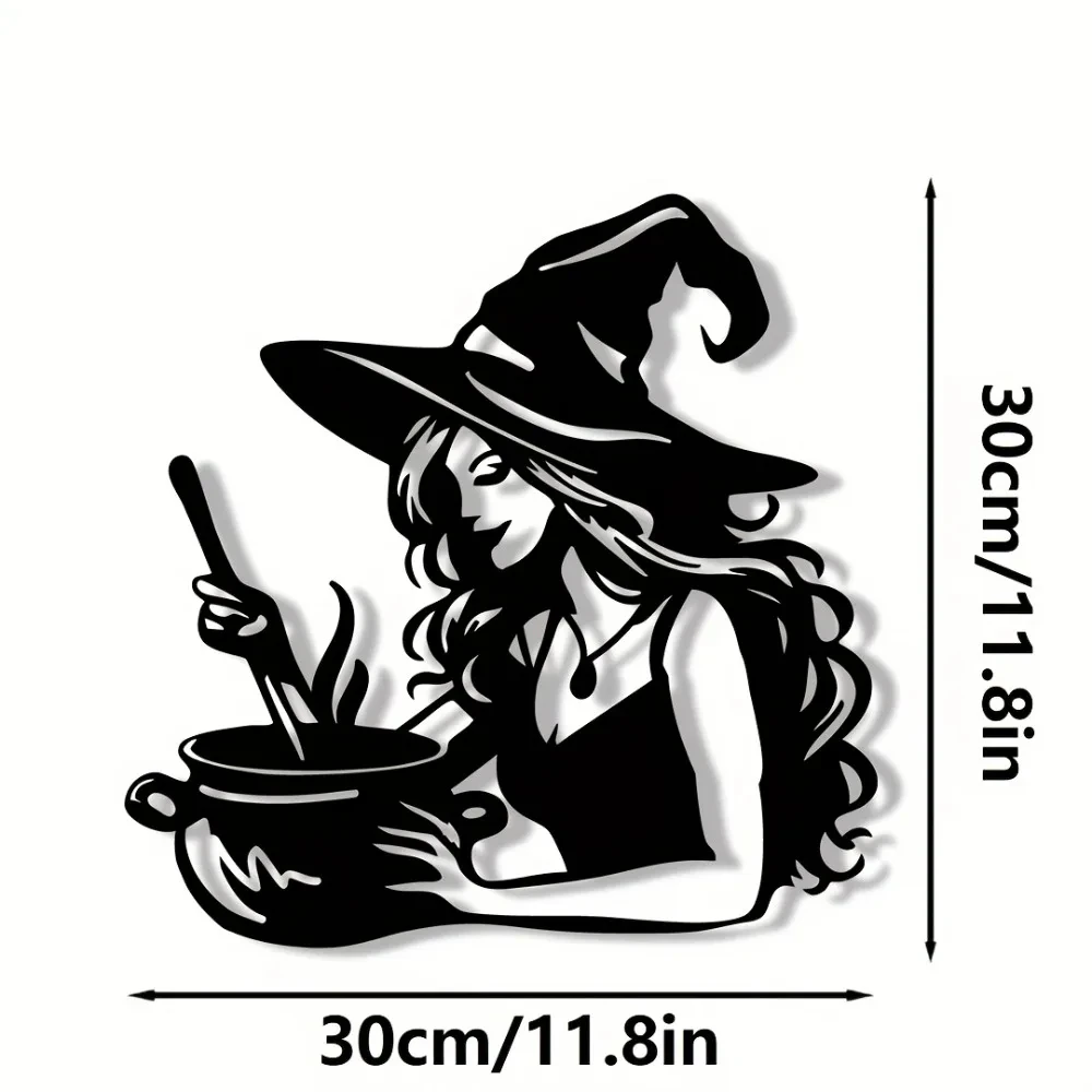1 Piece of Vintage Art Witch Silhouette Metal Wall Decoration-Horizontal Fairy Iron Art Witch Hanging Ornament-Suitable for Halloween and Christmas Decorations