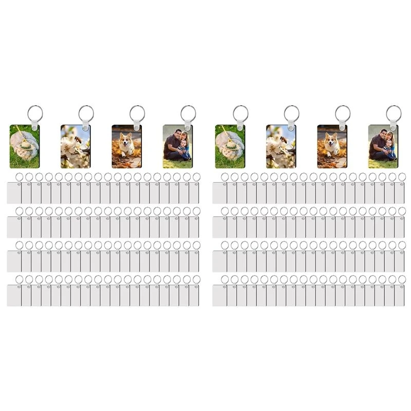 480Pcs Sublimation Keychain Blanks Double Sides Include 80 MDF Sublimation Keychains Blank With 160 Rings And Clips
