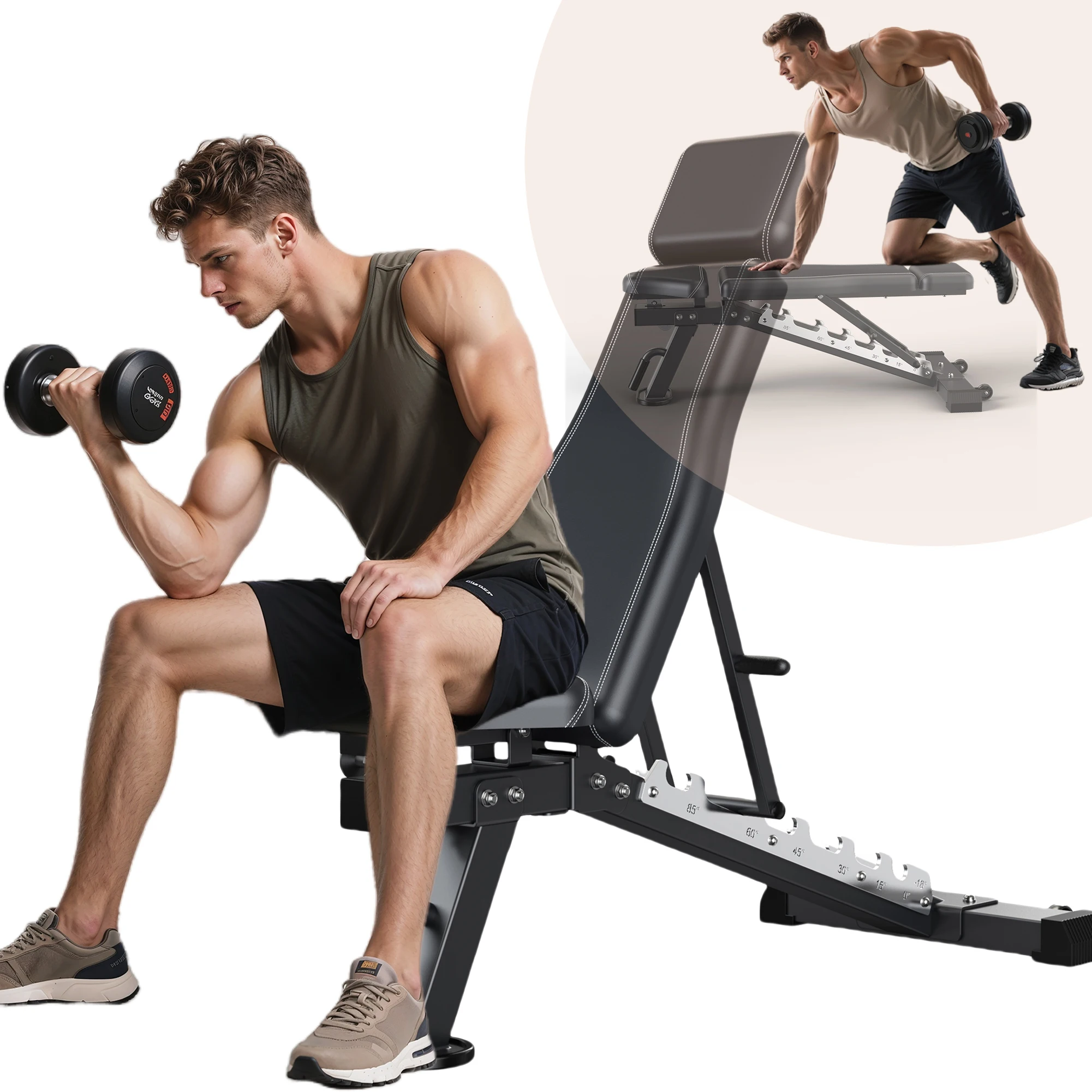 Verstellbare Klappbare Hantelbank 3x7 Positionen 600KG Belastbarkeit Schräg Flach Abwärts Kommerzielle Trainingsbank für Heimfitness