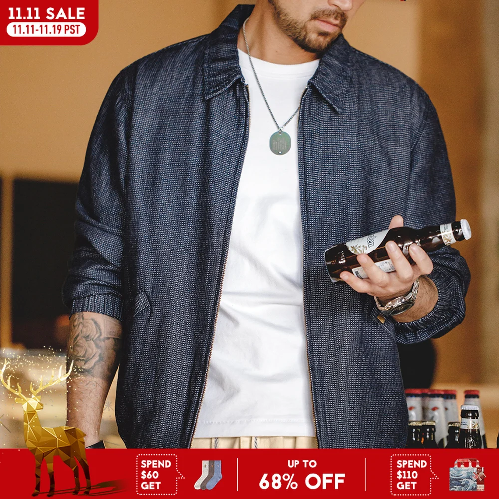 

Maden новая винтажная джинсовая куртка свободного покроя с лацканами на молнии для мужчин весенне-осенняя модная короткая синяя универсальная куртка