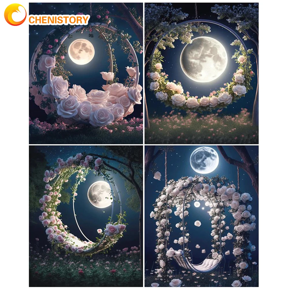 

CHENISTORY Paint By Numbers For Adult Kit Oil Painting By Numbers On Canvas 40x50cm Frameless DIY Moon Scenery Home Decor