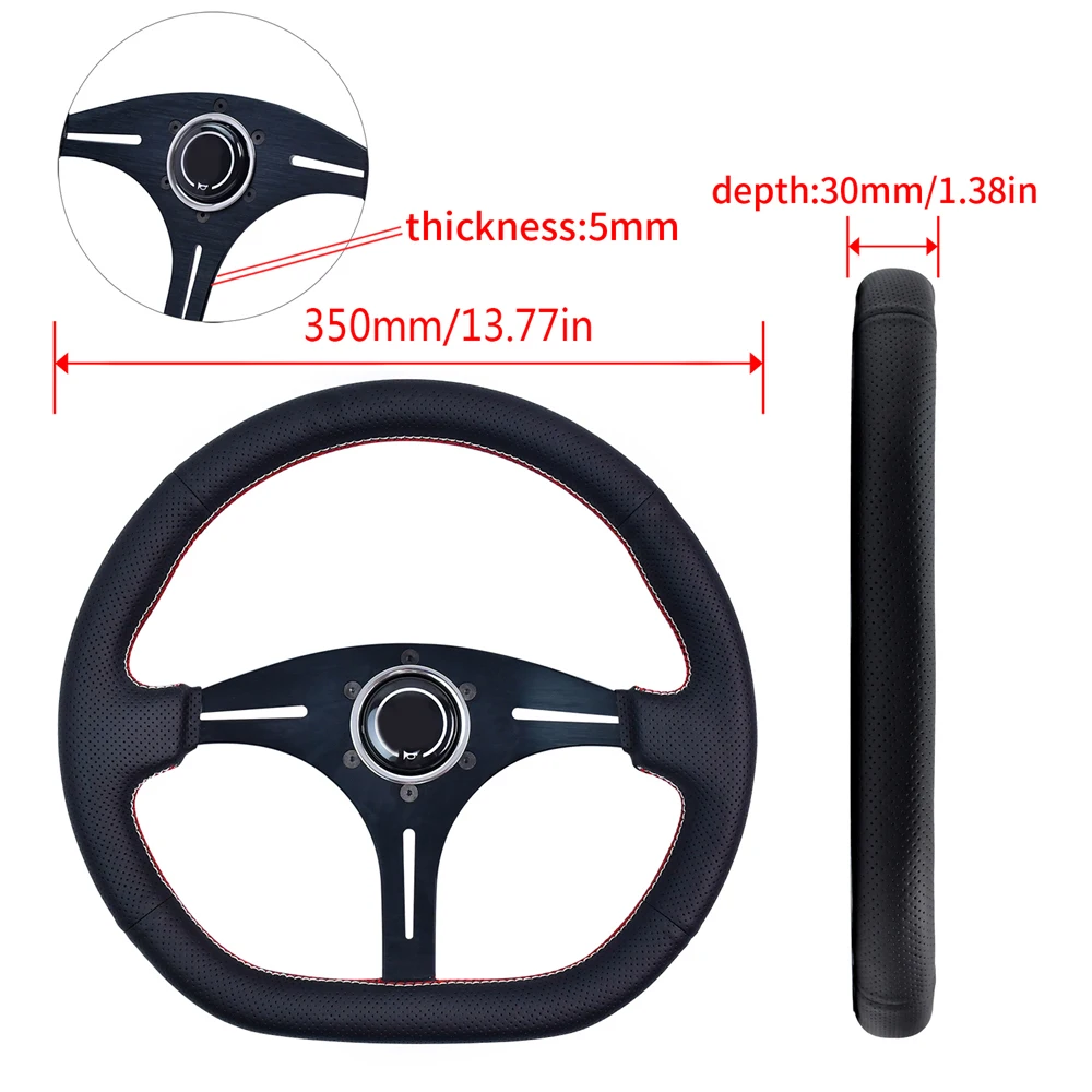 14 inch D-shaped Universal Racing Steering Wheel Microfiber Leather PCD 70MM Sport Steering Wheel with Long Bar Falt Bracket