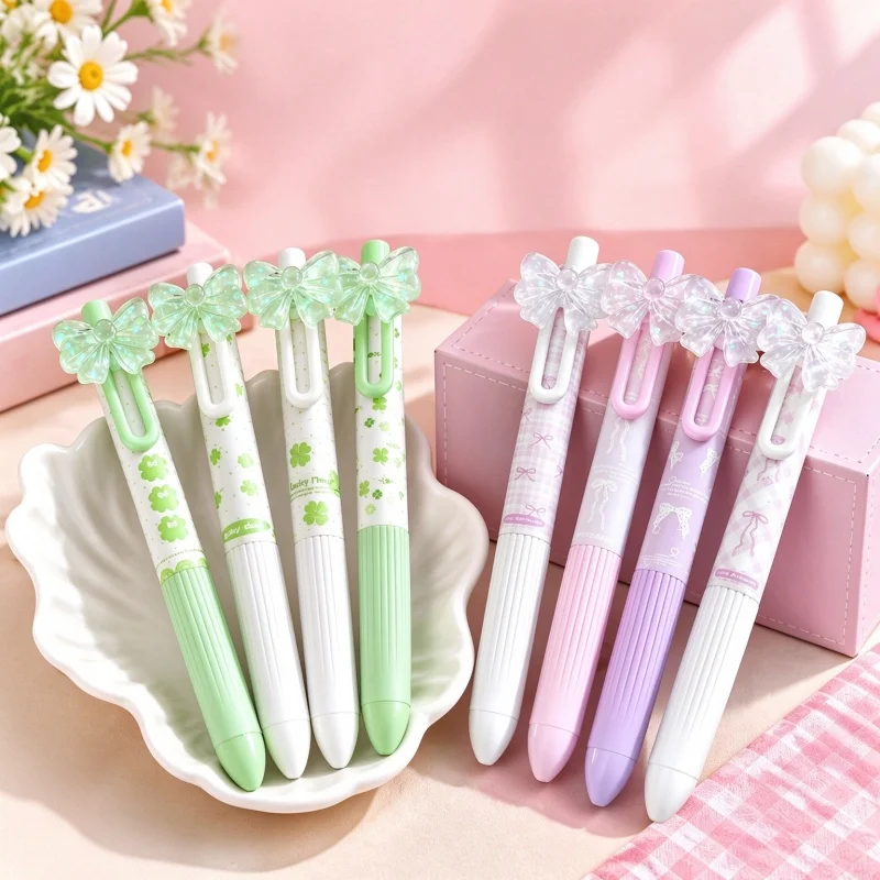 48pcs/lot Kawaii Bow Press Gel Pen Cute 0.5mm Black Ink Signature Pens Promotional Gift Office School Supplies