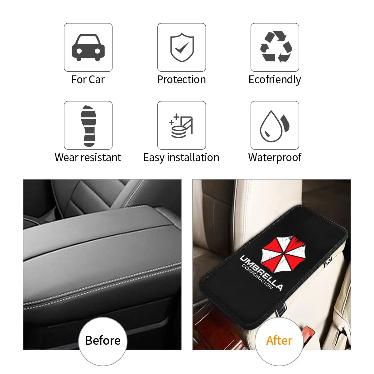 Umbrella Corporation Horror Movie Car Armrest Cover Mat Universal Leather Center Console Cover Pad Car Accessories