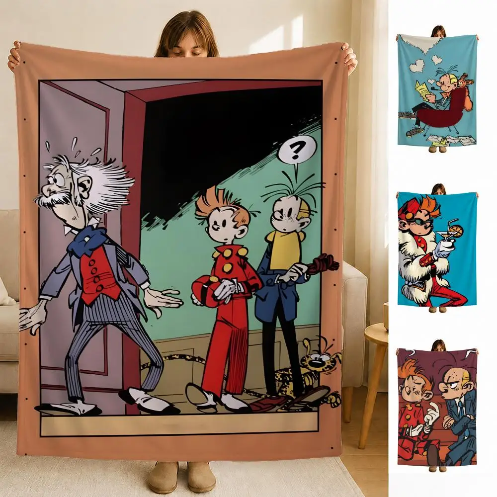 comic S-Spirou F-Fantasio Throw Soft Flannel Blanket for Bed Bedroom Sofa Picnic Throw Skin-friendly Breathable Gift Cover