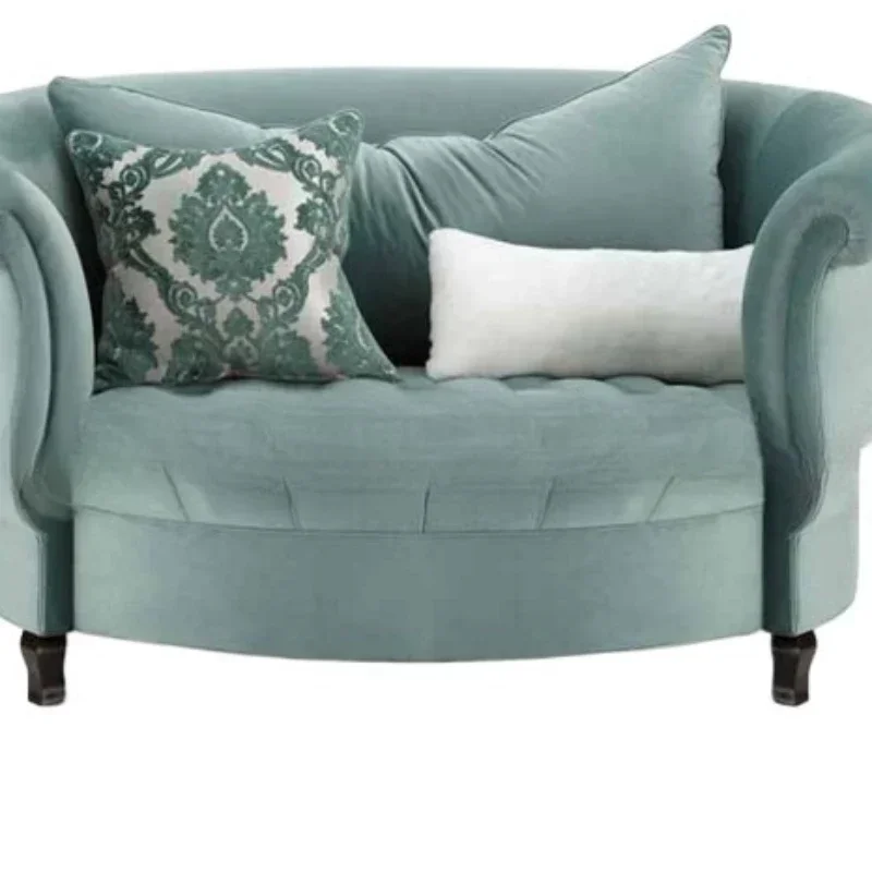 American soft bag single sofa, furniture fabric buckle round leisure cafe back