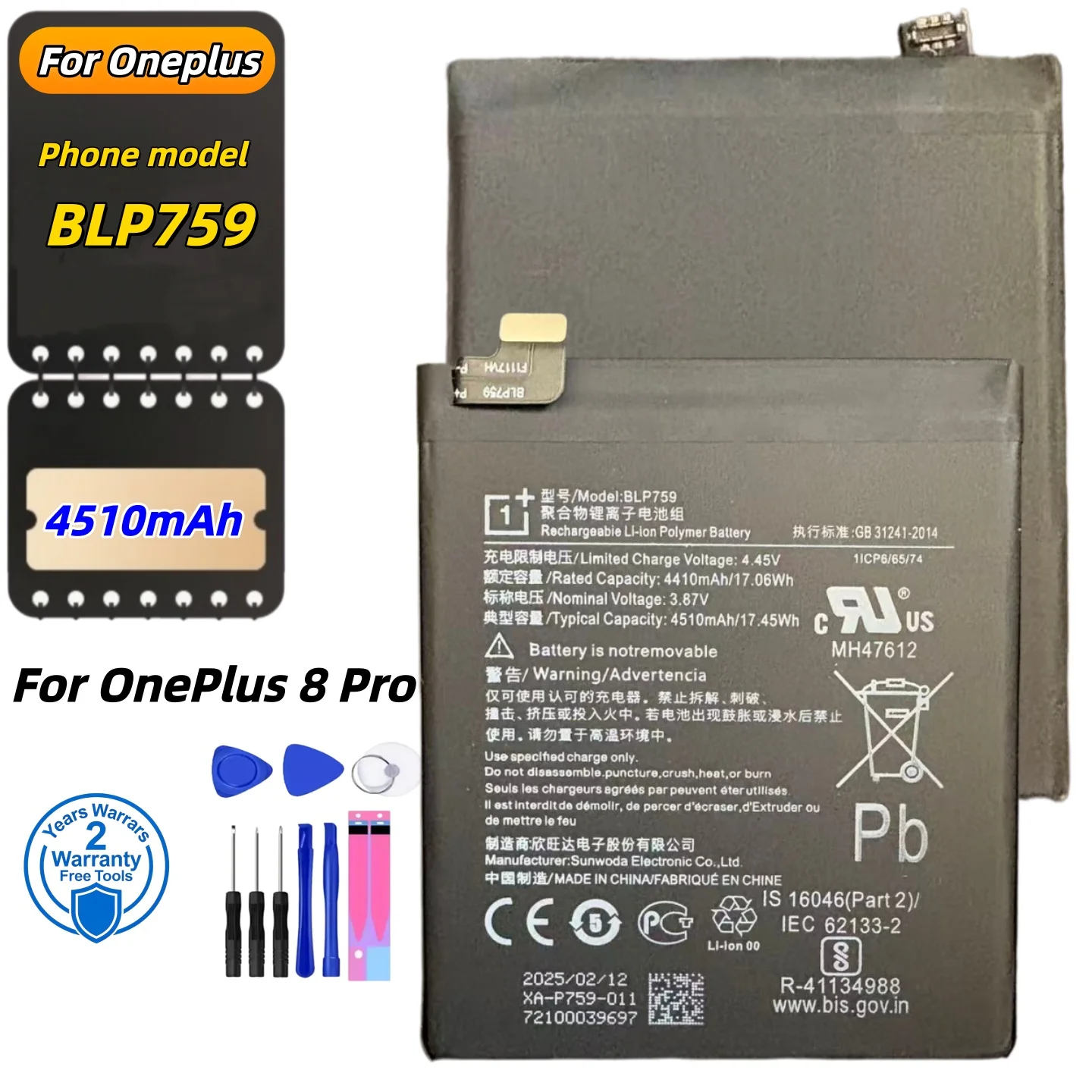2026 Years 100%New high quality BLP759 Battery For One Plus 8 Pro 4500mAh Mobile Phone Battery Batteries Fast Shipping+Tools