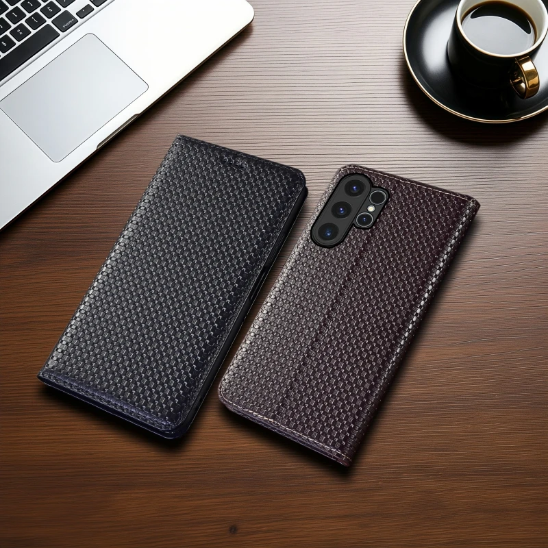 

Genuine Leather Magnetic Flip Case For Samsung Galaxy S25 S24 S23 S22 S21 S20 S10 S10E S9 S8 S7 Ultra FE Edge Plus Wallet Cover
