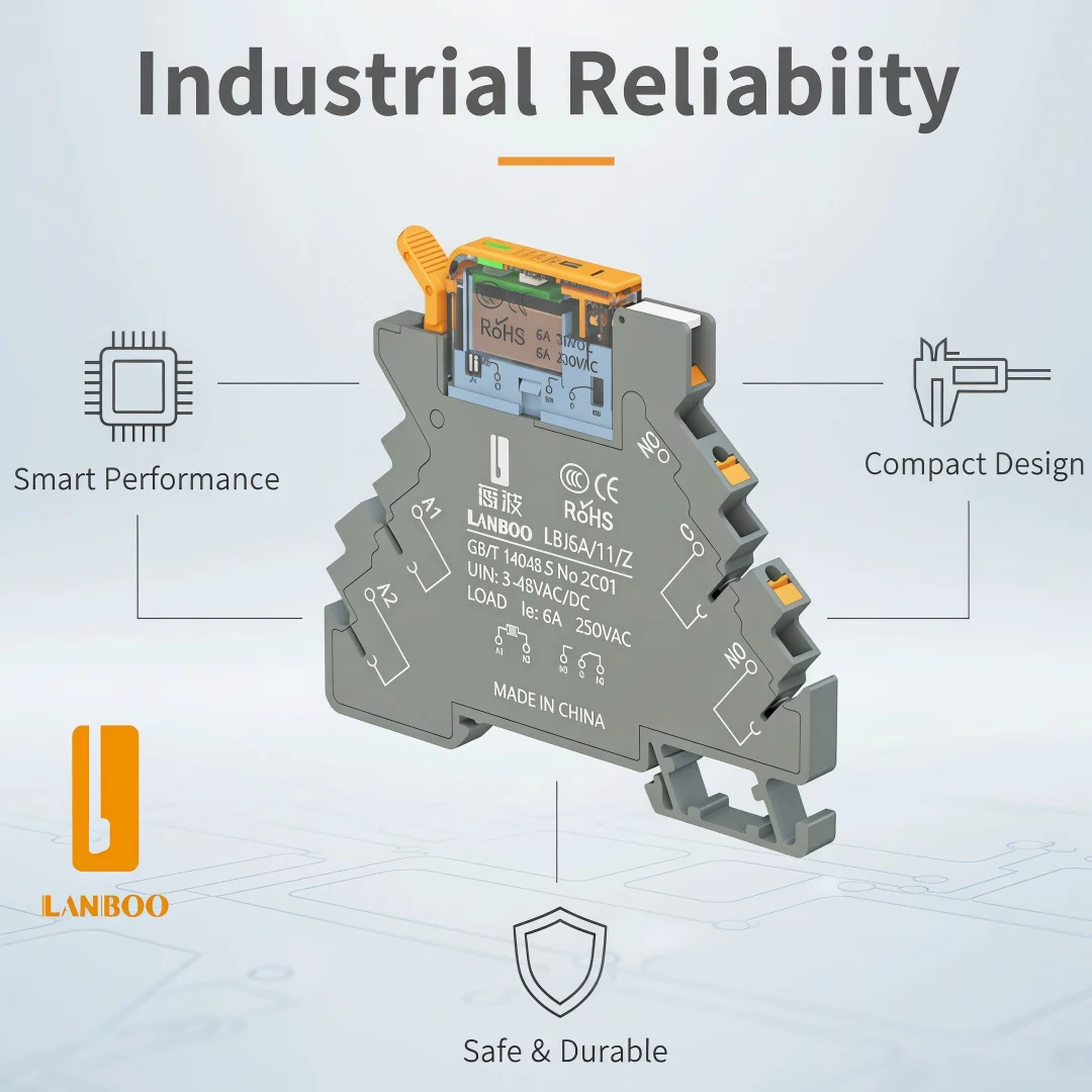 LANBOO J6A   6A 1NO1NC Relay Utra-thin Slim Relay DIN Mount12V 24V Micro Intermediate  Relay & Base Sold Separ