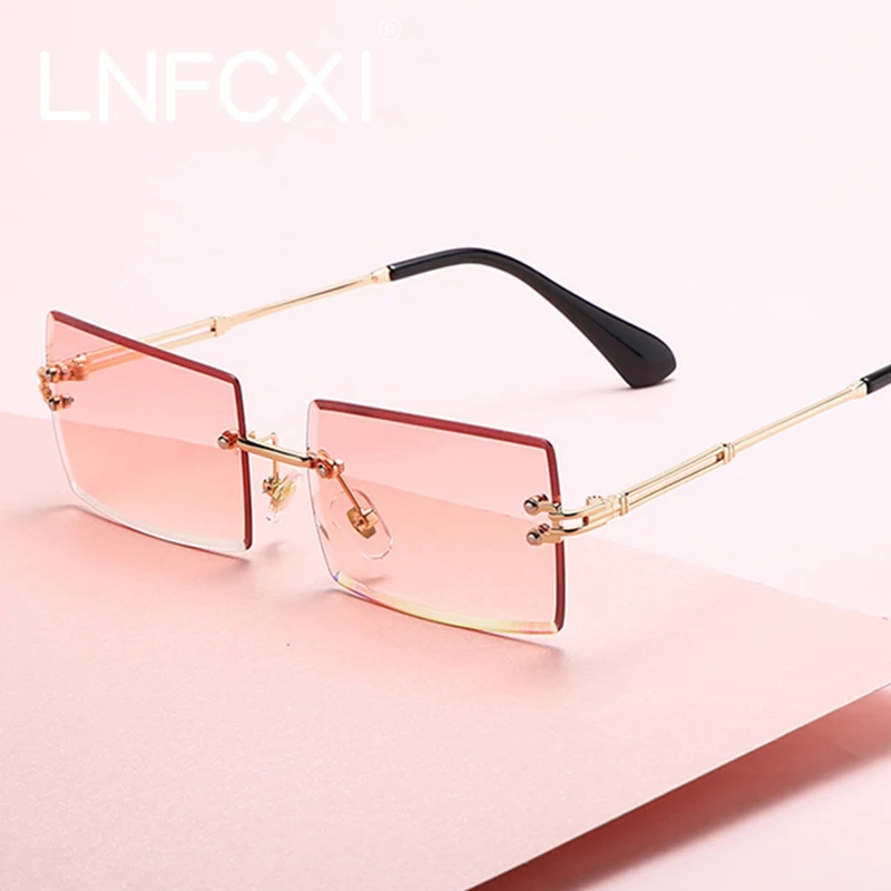 LNFCXI New Color Rectangle Rimless Gradient Sunglasses Women Men Frameless Small Shades Fashion Sun Glasses for Male Retro