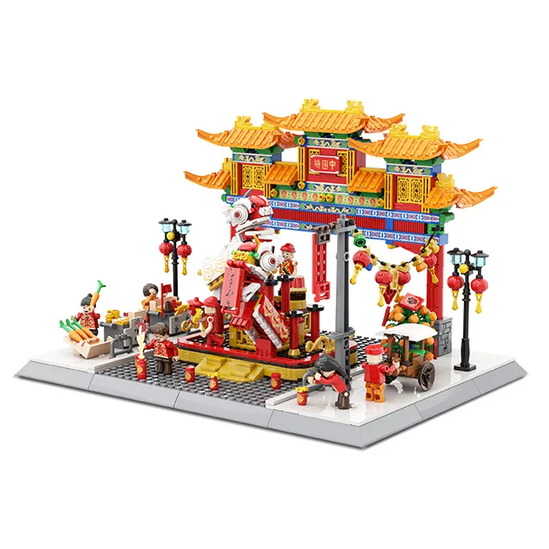 Model City Architecture Building Blocks Set, The China Town Symbol, Street View, Moc Bricks, DIY Assembled Toys, Gifts