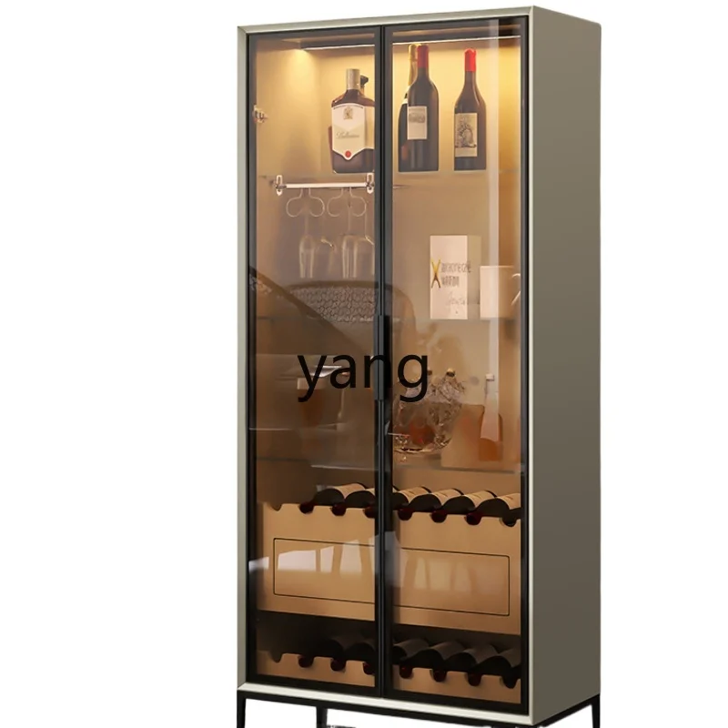 

Yjq Minimalist Internet Celebrity Glass Door Wine Cabinet Paint Wall Display Solid Wood Living Room Storage Tea Cabinet