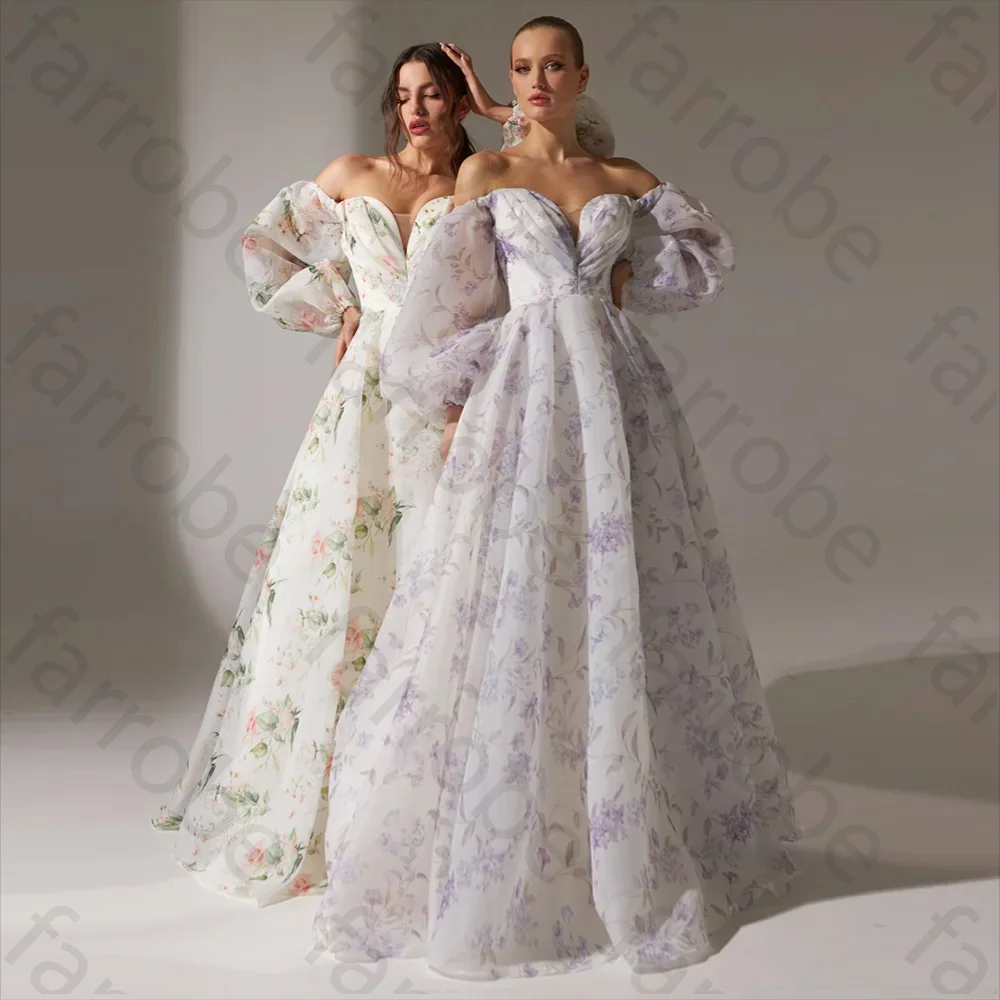 Customized Elegant Off The Shoulder Court Train Evening Dresses Chic Women Dress Puff Sleeves Robe De Soiree Chiffon Formal Part