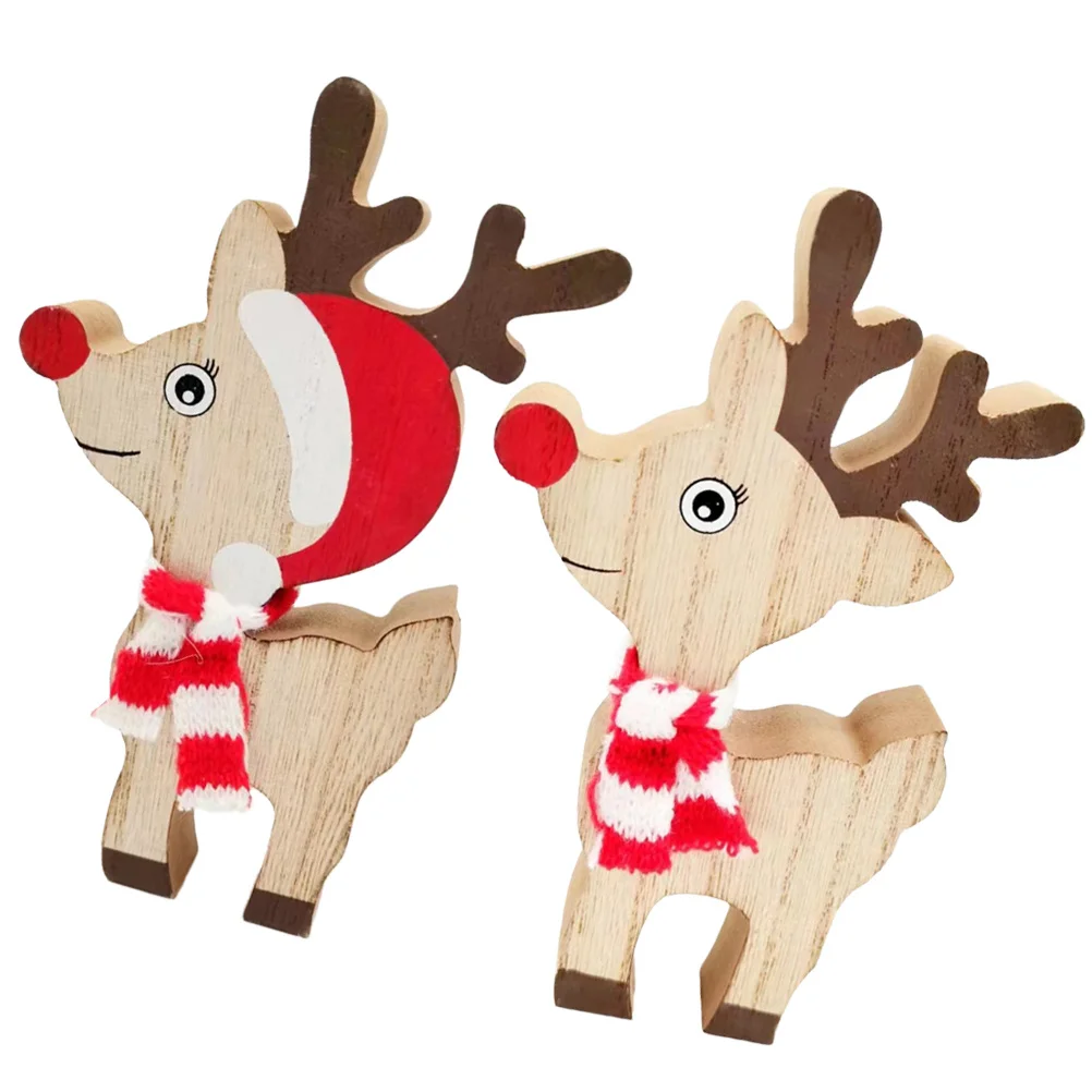 

2Pcs Christmas Wood Deer Ornaments Xmas Table Decoration Christmas Centerpiece Xmas Crafts Holiday Festive Adornments