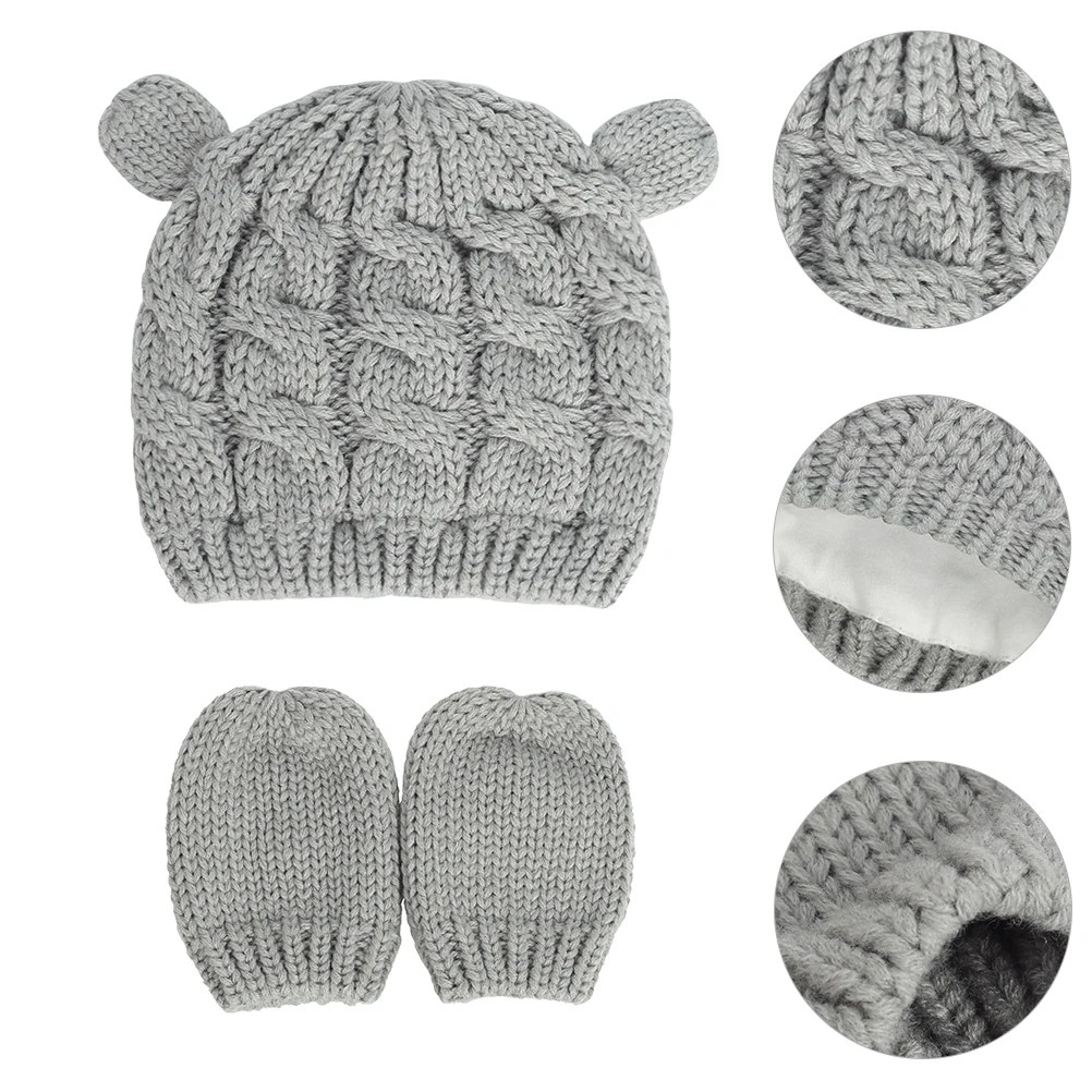 

Baby Knitted Cap Set Winter Warm Woolen Hats Gloves Durable Reliable Material Chic Lovely Design Suitable Autumn Wear