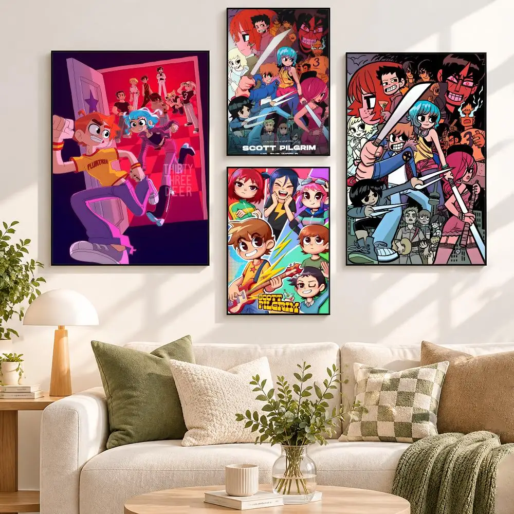 anime C-cartoon Scott Pilgrims Poster Home Living Room Hallway Sticky Wall Art Waterproof Aesthetic Decor
