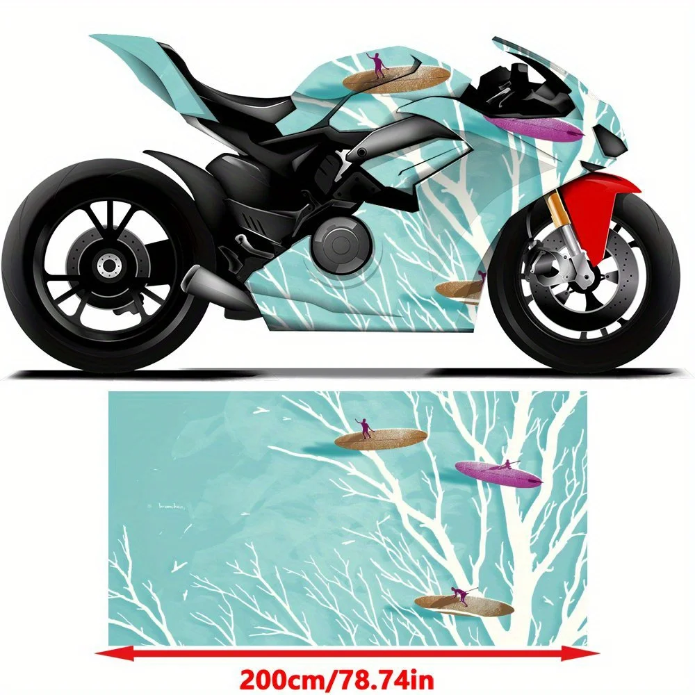 2 PCS Motorcycle self-adhesive PVC sticker with Wintery Tree Branches with Hanging Leaves pattern, motorcycle body film, suitabl