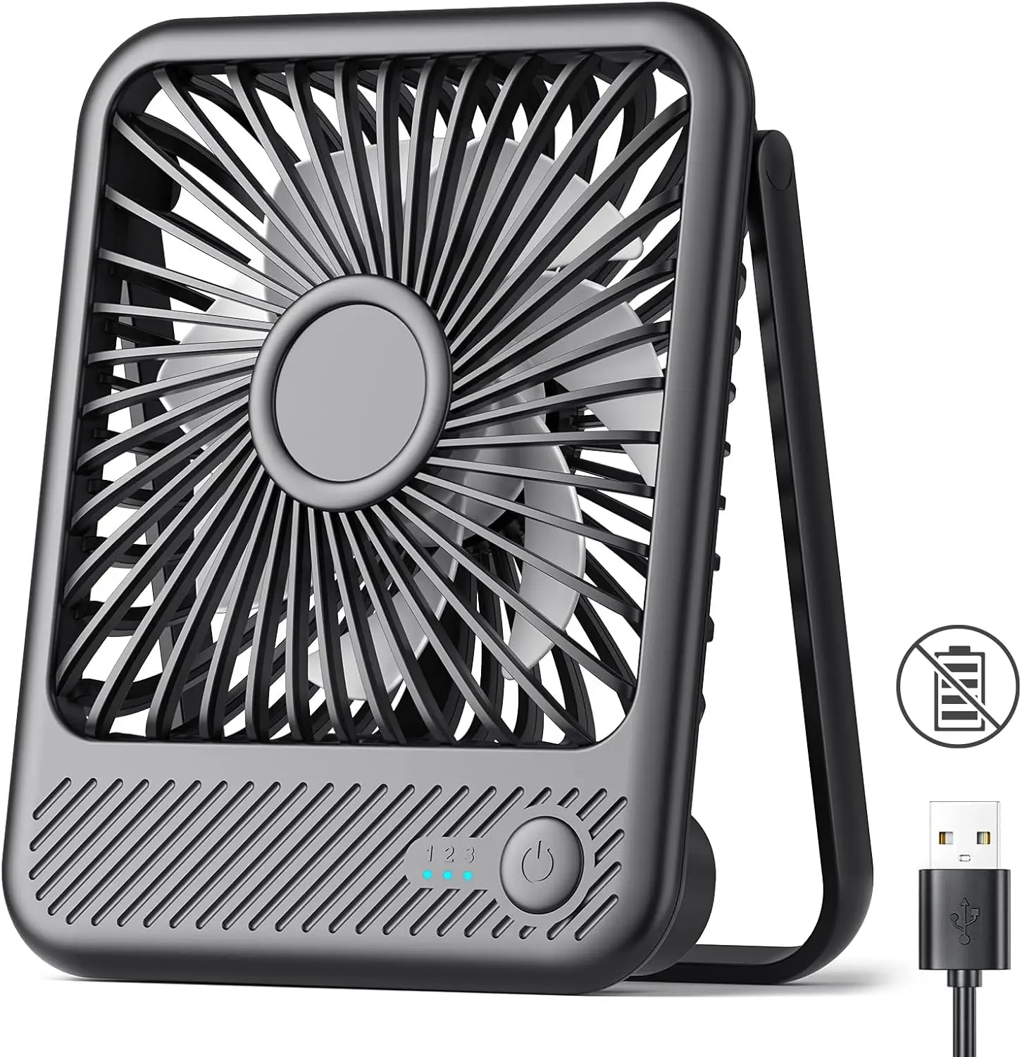 USB Desk Fan, Strong Wind Ultra Quiet Small Personal Fan with 180° Tilt and 3 Speeds, USB-C Powered for Office Desktop Bedroom