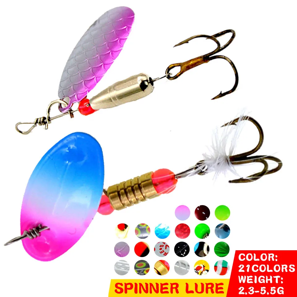 1PCS 2.3/3/3.5/5.5G Sequins Spinner Treble Hooks Artifical Lure Spoon Wobblers Hard Bait Bass Perch Outdoor Fishing Accessories