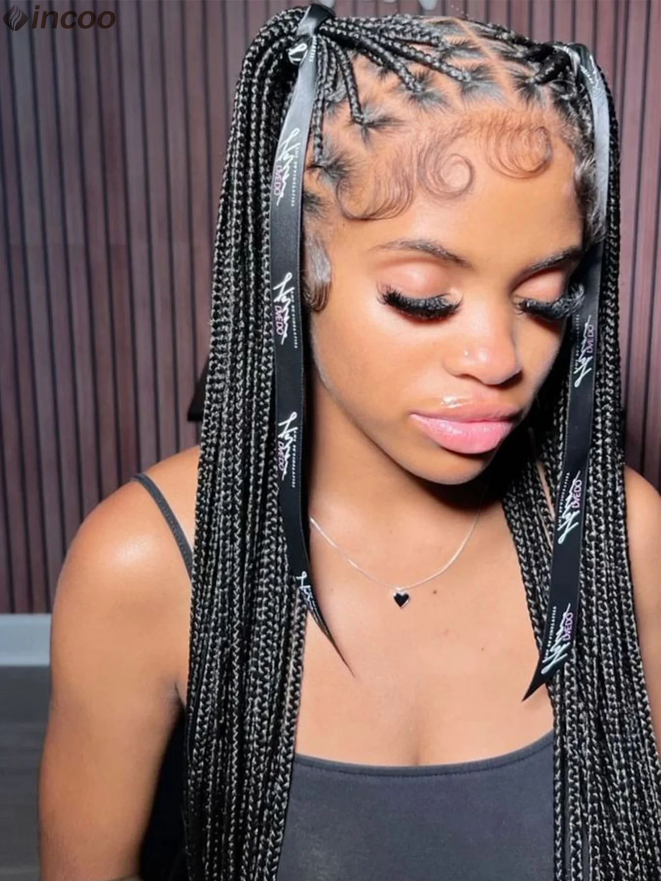 Long Goddess Small Box Braided Wig Knotless Box Cornrow Braids With Baby Hair Women Synthetic Full Lace Front Braiding Hair Wigs