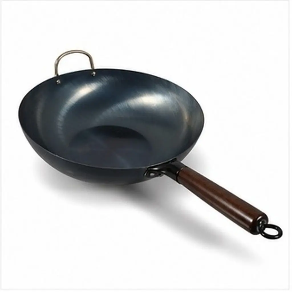Heavy Duty Traditional Chinese Wok Pan with Wooden Handle Flat Bottom Iron Frying Pan Multi Function Cookware for Home Outdoor