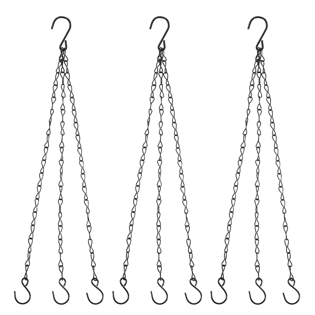 3Pcs Black Metal Flower Basket Hanging Chain Set 16.5inch 3-Point for Indoor Outdoor Use Garden Patio Lamp Decor Planter Hanger view 3